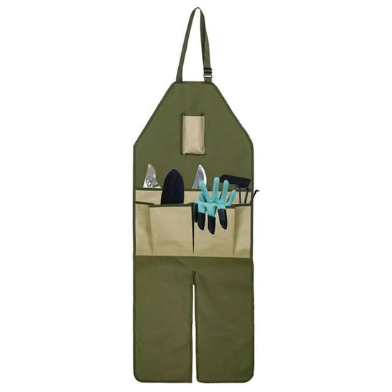 Khaki Pocket Heavy-Duty Gardening Apron with Adjustable Straps and Multi-Pocket Design