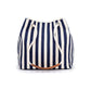 Blue Stripes Canvas Bucket Tote Bag with Leather Handle