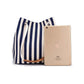 Blue Stripes Canvas Bucket Tote Bag with Leather Handle