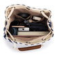 Blue Stripes Canvas Bucket Tote Bag with Leather Handle