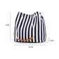 Blue Stripes Canvas Bucket Tote Bag with Leather Handle