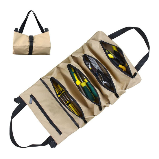 Khaki 5-Pocket Roll-Up Tool Bag Organizer