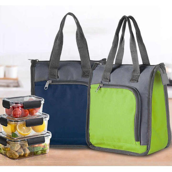 Navy Blue Portable Insulated Lunch Bag for Office, Picnic, and Grocery Use