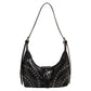 Black Vintage Studded PU Leather Shoulder Bag with Adjustable Strap