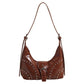 Brown Vintage Studded PU Leather Shoulder Bag with Adjustable Strap