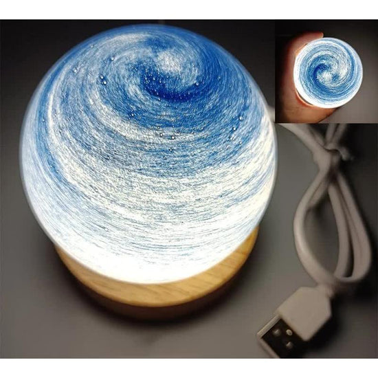 Starry Sky LED Planet Night Light with Wooden Base, USB Rechargeable