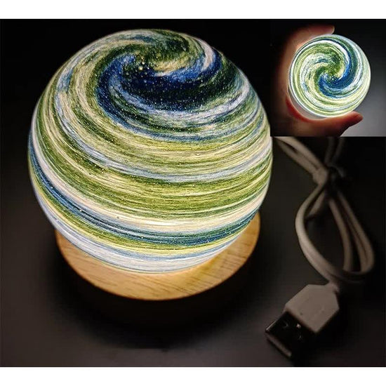 Aurora LED Planet Night Light with Wooden Base, USB Rechargeable