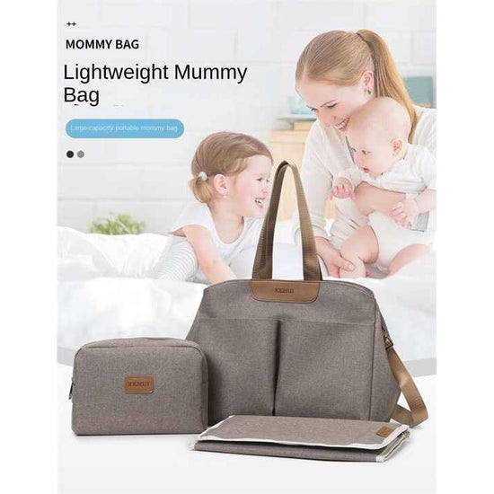 Grey Multi-functional Baby Diaper Bag with Changing Mat - Travel & Stroller-Friendly Design