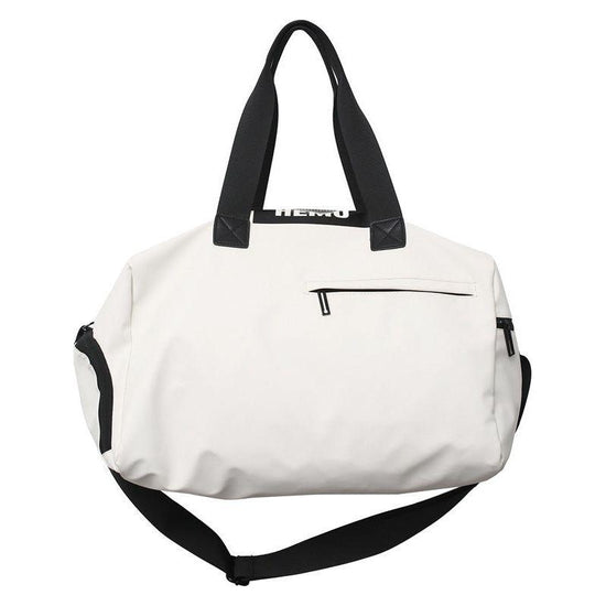White Durable PU Leather Sports Gym Bag - Waterproof, Lightweight Travel Duffle Bag with Adjustable Strap
