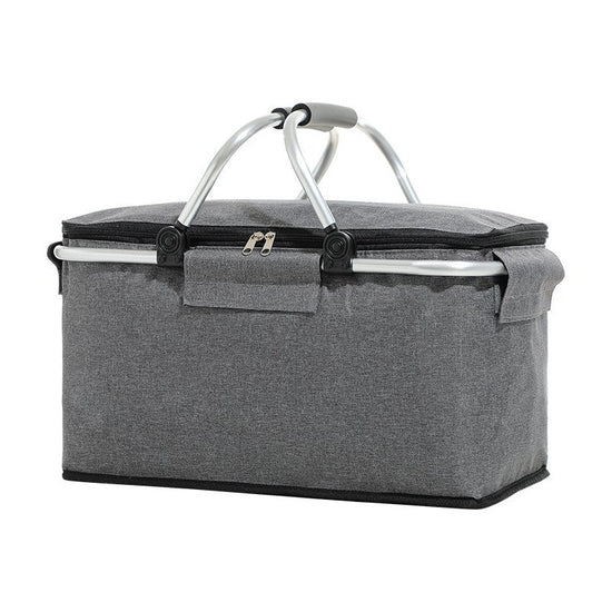 Grey Portable Aluminum Foil Insulated Picnic Basket with Zipper Lid, 40x20x23cm