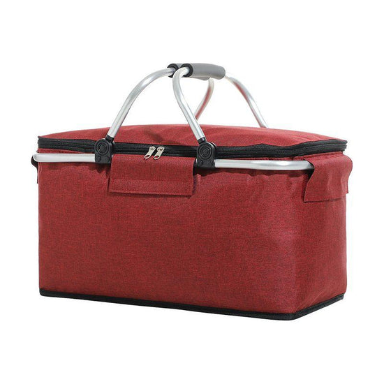 Red Portable Aluminum Foil Insulated Picnic Basket with Zipper Lid, 40x20x23cm