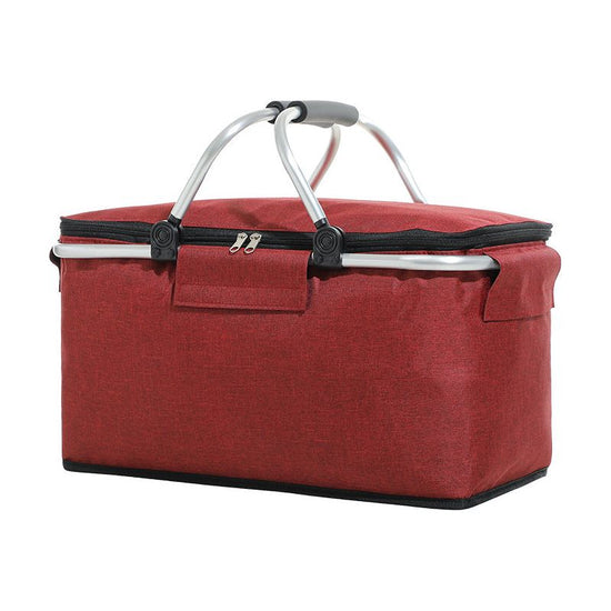 Red Portable Aluminum Foil Insulated Picnic Basket with Zipper Lid, 40x20x23cm