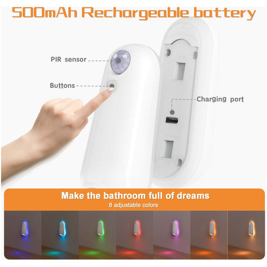 LED Motion Sensor Toilet Night Light - 8-Color Adjustable Glow with Modern Design