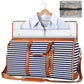 Blue Stripe Convertible Garment Duffel Bag with Leather Accents - Travel Weekender Bag for Suits and Dresses