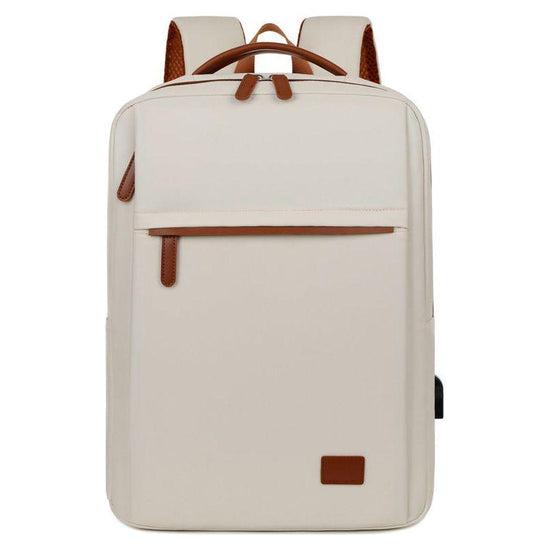 Beige Minimalist USB Charging Laptop Backpack - Elegant and Spacious Travel Bag