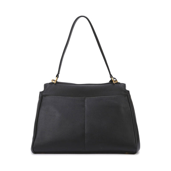 Elegant Black Leather Handbag with Gold Accents - Versatile Shoulder and Hand Carry