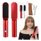 Red Wireless 2-in-1 Ceramic Hair Straightener & Curler - Portable Travel Hot Comb, Rechargeable Hair Styling Tool