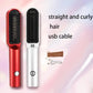 Red Wireless 2-in-1 Ceramic Hair Straightener & Curler - Portable Travel Hot Comb, Rechargeable Hair Styling Tool