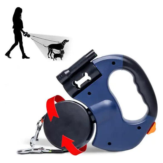 Blue Dual Retractable Dog Leash | 2-in-1 Automatic Pet Leash for Walking Two Dogs Simultaneously