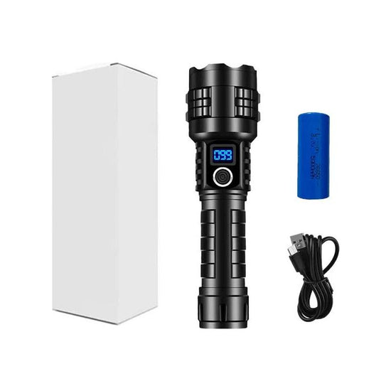 Carton Box LED Self-Defense Flashlight – Powerful Rechargeable Type-C LED Torch with Digital Display for Home & Outdoor Use