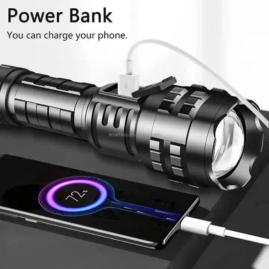 Carton Box LED Self-Defense Flashlight – Powerful Rechargeable Type-C LED Torch with Digital Display for Home & Outdoor Use