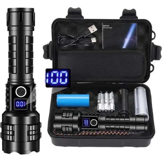 Gift Box LED Self-Defense Flashlight - Powerful Rechargeable Type-C LED Torch with Digital Display for Home & Outdoor Use