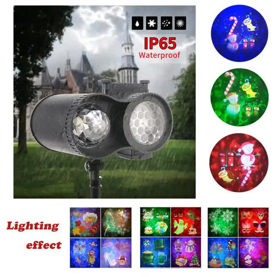 Bracket  Outdoor Waterproof Lawn Dual-Tube Projection Light – LED Halloween & Christmas Dynamic Water Ripple Animation, Replaceable 12 Slides, Stake or Stand Mountable