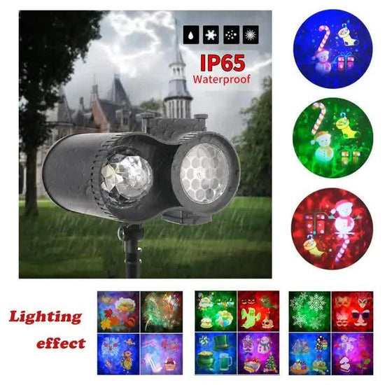 Ground Insert  Outdoor Waterproof Lawn Dual-Tube Projection Light - LED Halloween & Christmas Dynamic Water Ripple Animation, Replaceable 12 Slides, Stake or Stand Mountable