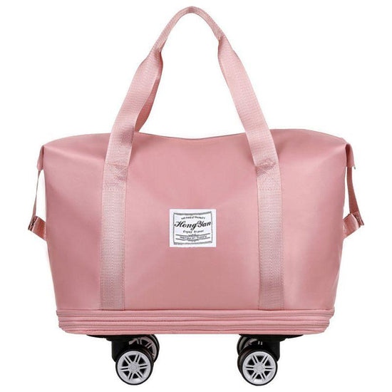 Pink Large Capacity Travel Bag with Expandable Design, Waterproof & Wet-Dry Separation, 360° Spinner Wheels - Ideal for Students, Business, and Maternity
