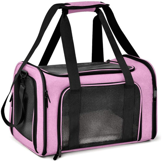 S Pink Portable Foldable Pet Carrier Bag - Large Capacity Travel Carrier for 2 Small Pets, Comfortable and Stylish Cat Backpack, Foldable & Easy to Carry