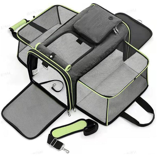 Gray Green Foldable Portable Pet Carrier Bag - Large Capacity Travel Backpack for Cats and Small Dogs, Expandable Car Pet Bag, Handheld Pet Carrier for Outdoor Adventures