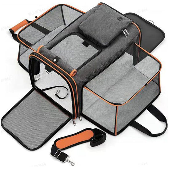 Gray Orange Foldable Portable Pet Carrier Bag - Large Capacity Travel Backpack for Cats and Small Dogs, Expandable Car Pet Bag, Handheld Pet Carrier for Outdoor Adventures