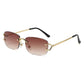 Light Brown Stylish Frameless Diamond-Cut Sunglasses with Metallic Temples - Trendy Line-Design Fashion Eyewear