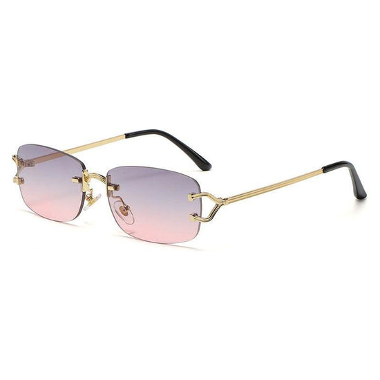 Pink Purple Stylish Frameless Diamond-Cut Sunglasses with Metallic Temples - Trendy Line-Design Fashion Eyewear