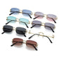 Pink Purple Stylish Frameless Diamond-Cut Sunglasses with Metallic Temples - Trendy Line-Design Fashion Eyewear
