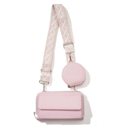 Light Pink 2-piece combination new mobile phone shoulder bag niche design one-shoulder messenger bag mobile phone bag multi-function wide shoulder strap mother-and-child bag