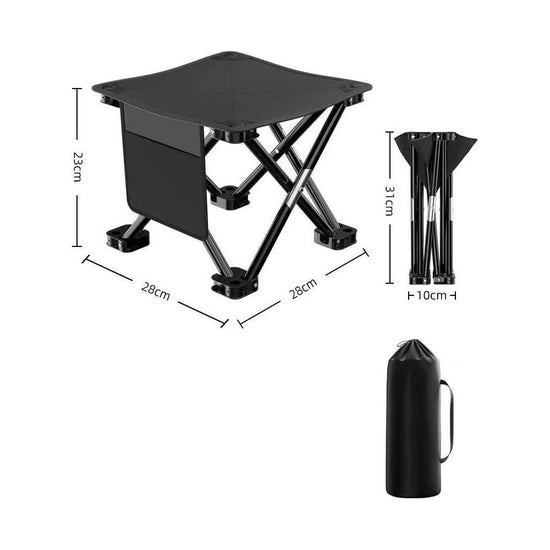 23*28cm Black Outdoor Folding Stool - Lightweight Portable Picnic Chair, Fishing Chair, Camping Seat, and Collapsible Bench for Outdoor Activities