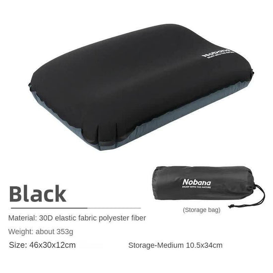 Black Automatic Inflatable 3D Outdoor Sponge Pillow - Portable Camping Travel Neck Cushion, Comfortable Air Mattress for Tent, Versatile Nap Pillow