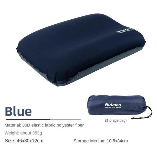 Navy Blue Automatic Inflatable 3D Outdoor Sponge Pillow - Portable Camping Travel Neck Cushion, Comfortable Air Mattress for Tent, Versatile Nap Pillow