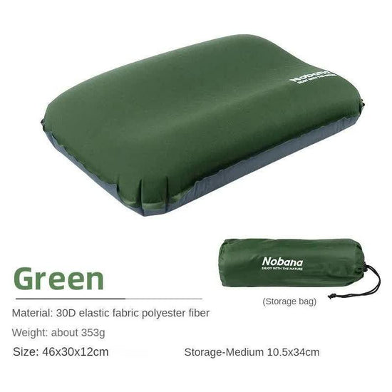 Dark Green Automatic Inflatable 3D Outdoor Sponge Pillow - Portable Camping Travel Neck Cushion, Comfortable Air Mattress for Tent, Versatile Nap Pillow
