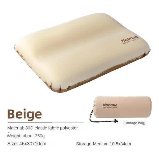 Beige Automatic Inflatable 3D Outdoor Sponge Pillow - Portable Camping Travel Neck Cushion, Comfortable Air Mattress for Tent, Versatile Nap Pillow