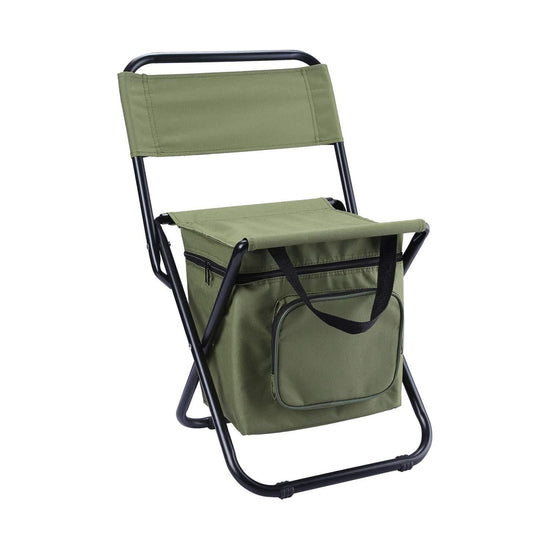 Green Portable 3-in-1 Folding Camping Chair with Storage Bag, Backrest, and Insulated Cooler for Outdoor Fishing, Hiking, and Picnics