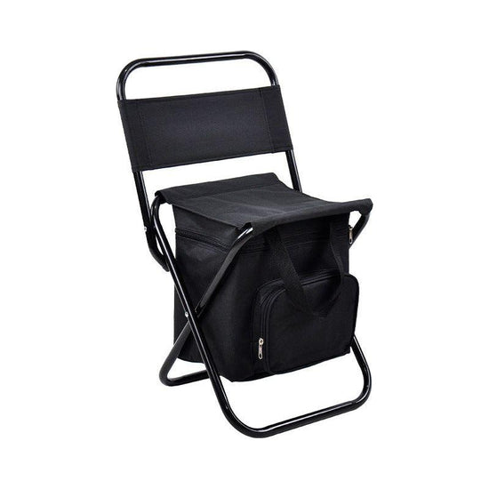 Black Portable 3-in-1 Folding Camping Chair with Storage Bag, Backrest, and Insulated Cooler for Outdoor Fishing, Hiking, and Picnics