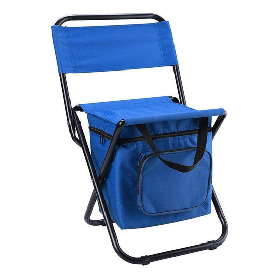 Blue Portable 3-in-1 Folding Camping Chair with Storage Bag, Backrest, and Insulated Cooler for Outdoor Fishing, Hiking, and Picnics