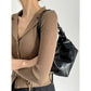 Black Trendy Punk Shoulder Bag, Small Retro Handbag with Sweet Cool Aesthetic, Versatile Underarm Bag