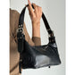 Black Trendy Punk Shoulder Bag, Small Retro Handbag with Sweet Cool Aesthetic, Versatile Underarm Bag