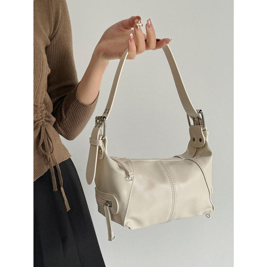 White Trendy Punk Shoulder Bag, Small Retro Handbag with Sweet Cool Aesthetic, Versatile Underarm Bag