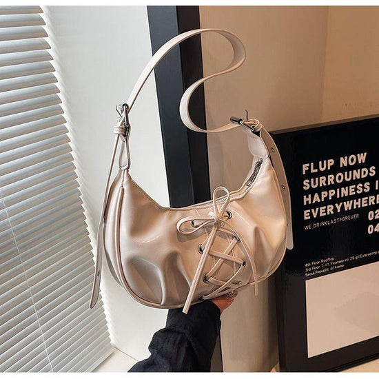 White Elegant Bowknot Design Shoulder Bag - Chic Underarm Dumpling Bag for Trendy Looks