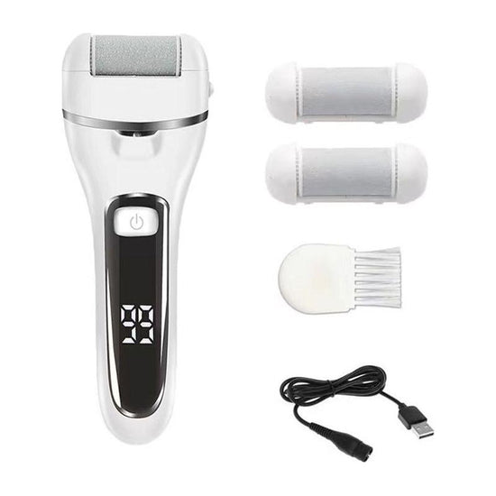 White 3 Pcs Suit Electric Foot Callus Remover with LCD Display | Waterproof Pedicure Set | Dual-Speed Dead Skin Exfoliator for Smooth Feet