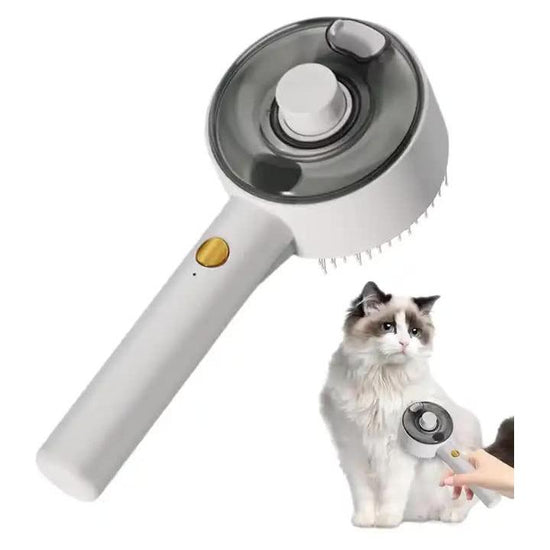 White Pet Grooming Spray and Massage Brush | One-Click Hair Removal Comb for Cats & Dogs | UV Sterilization for Mites Control